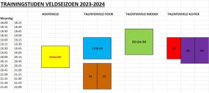 Trainingstijden veldseizoen '23-'24 3